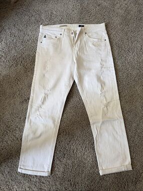 Ag Adriano Goldschmied Women's White Distressed Boyfriend Jeans